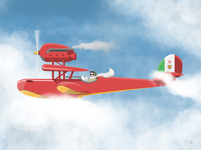 Porco Rosso Illustration clouds debut flying hayao miyazaki illustration invite motion painting porco rosso studio ghibli