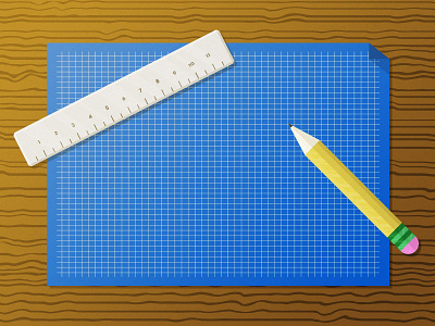 Blueprint Illustration blueprint desk gradient grain illustration paper pencil ruler simple table vector wood