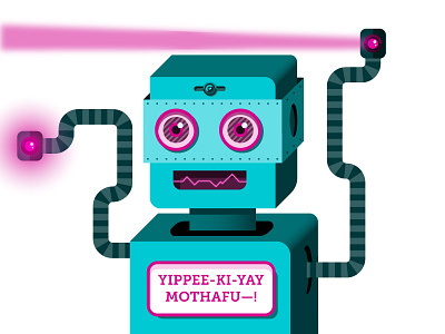 Yippee-Ki-Yay-Bot flat gradient illustration isometric robot typography vector