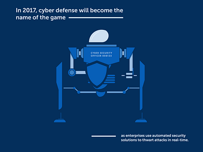 Cyber Security Predictions blue cyber defense flat futuristic illustration negative space robot sci fi security shield tech