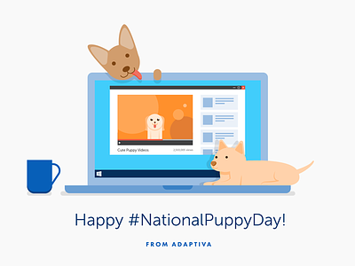 National Puppy Day coffee cute dog flat illustration laptop national puppy day puppies puppy social media type