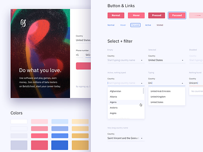 States and elements for sign up form button design front end interface sign up sketch ui ui kit web