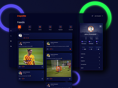 Inspotle - Web sport application app app design appdesign application competition dark app dark mode design feeds football sport ui uidesign ux uxdesign uxui web webdesign