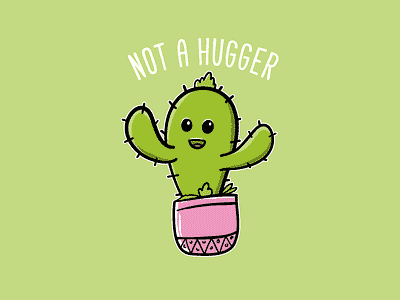 No A Hugger cactus cartoon character design funny green hug hugger illustration ipad logo pencil pink tshirt