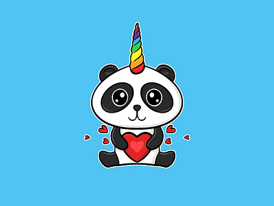 Panda Unicorn with Heart blue cartoon heart illustration ipad love panda pencil red shirt shirtdesign tshirt unicorn