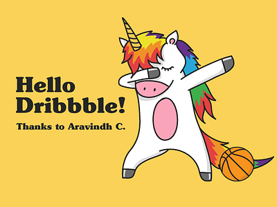 Hello Dribbble Dabbing Unicorn