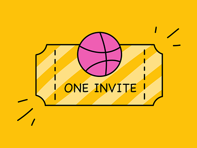One Invite Dribbble cartoon design dribbble funny illustration invintation invite pencil ticket tickets yellow