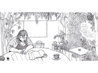 Cafe at Porto, Portugal analog cafe drawing drawing ink illustration paper plants