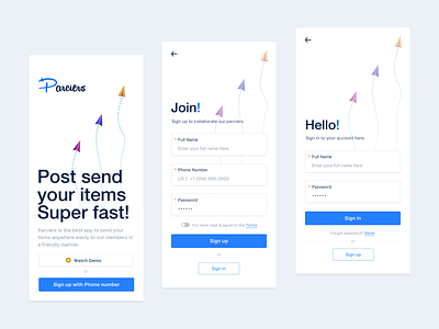Sign Up Screen for Parciers app adobexd clean ui minimalist popular shot sign in signup ui uidesign uiux