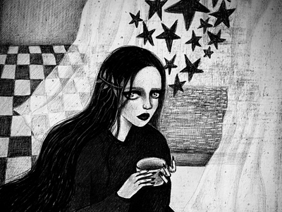 Sanctuary art black white blackandwhite digital painting digitalart girl illustration illustration art illustrator pencil procreate stars whimsical