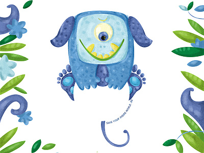Strange blue animal animal being blue drawing eye illustration package strange