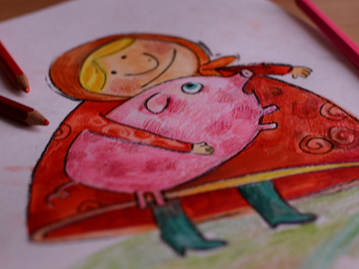 Singing Pig coloredpencils diploma granny illustration oldlady pig pink red waxcrayons wip workinprogress