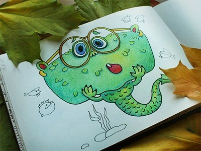 Green Funny Monster art autumn cute drawing funny funnymonster glsses green illustration mriashishcova sketch sketchbook
