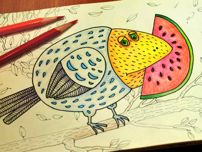 Crow colorpencils crow drawing illustration mariashishcova sketch sketchart sketchbook watermelon