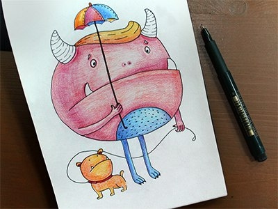 Sadness colorpencils colors dog drawing graphics illustration mariashishcova monster sketch sketchart sketchbook umbrella