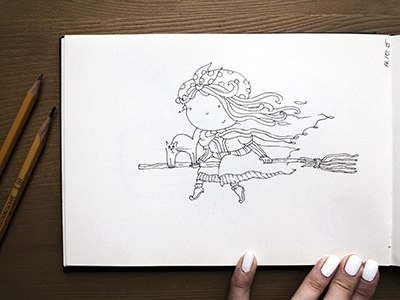 Witch and a cat cute drawing graphics illustration liner mariashishcova sketch sketchart sketchbook witch workinprogress