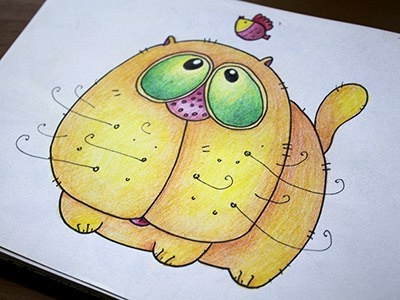 Just Cat bigeyes cat colorpencils colors drawing graphics illustration mariashishcova sketch sketchart sketchbook yellow