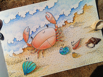 It's a crab! coloredpencils crab drawing illustration sea seaside shells sketchbook sketching