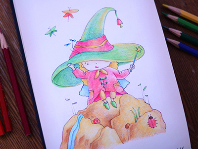 Little wizard 2 art coloredpencil colors drawing drawingeveryday illustration mariashishcova moleskine sketchbook wizard