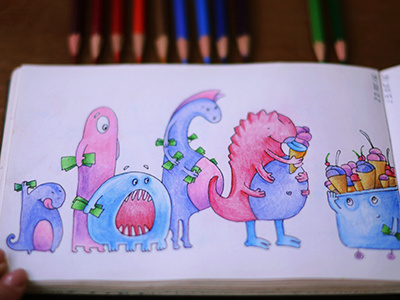 Ice cream art coloredpencil colors drawing drawingeveryday illustration mariashishcova moleskine monster queue sketchbook