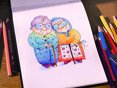 Old Friends coloredpencil colors drawing drawingeveryday granny illustration mariashishcova moleskine oldlady sherlockholmes sketchbook