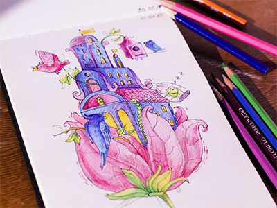 The Castle castle coloredpencil colors drawing drawingeveryday fantasy illustration mariashishcova moleskine sketchbook