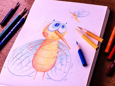 Dad Mosquito and his son coloredpencil colors cute drawingeveryday mariashishcova moleskine mosquito nice night sketchbook