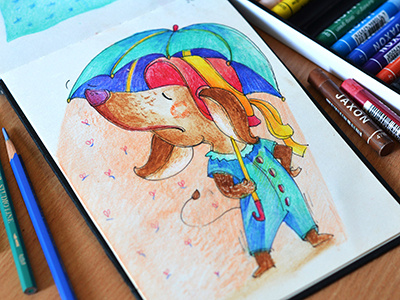 Very Important Person art coloredpencil colors cute dog drawin drawingeveryday mariashishcova moleskine nice sketchbook umbrella