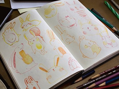 Bunny art character coloredpencil colors drawing drawingeveryday illustration mariashishcova moleskine sketchbook