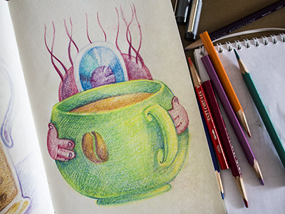 Coffee Monster art character coloredpencil colors drawing drawingeveryday illustration mariashishcova moleskine sketchbook