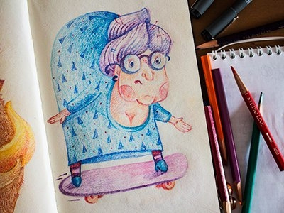 Granny art character coloredpencil colors drawing drawingeveryday illustration mariashishcova moleskine sketchbook