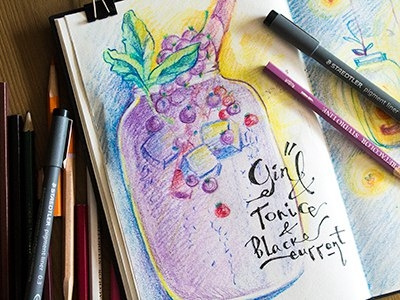 Gin&Tonic art character coloredpencil colors drawing drawingeveryday illustration mariashishcova moleskine sketchbook