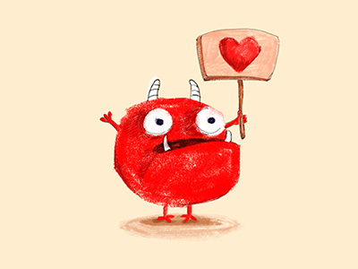 Red Monster: Love to everyone! art cute cutemonster digital drawing heart loveisintheair monster