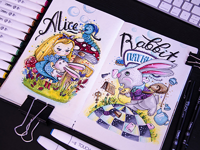 Alice in Wonderland Part 1 art drawing illustration illustrator mariashishcova markers postcards sketchmarker touchmarkers touchtwin