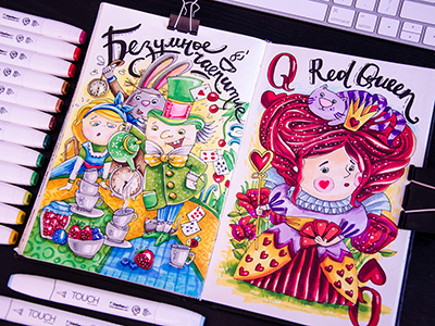 Alice in Wonderland Part 4 art drawing illustration illustrator mariashishcova markers postcards sketchmarker touchmarkers touchtwin