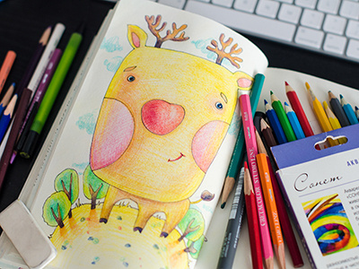 Huge head deer art character coloredpencil colors drawing drawingeveryday illustration mariashishcova moleskine sketchbook