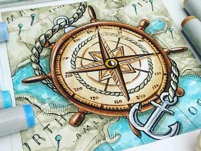 Pirate Board Game art compass copic copic markers drawing drawingeveryday graphics illustration mariashishcova moleskine pirate sketch sketchbook touch marker