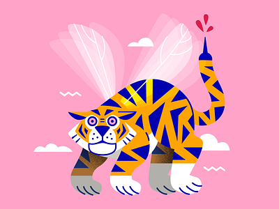 Tiger Mosquito 😅 blood flat flying illustration illustrator mosquito pink sky tiger vector wild
