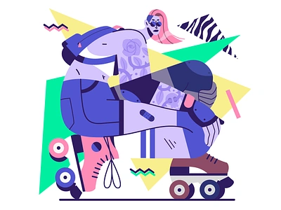 Back to the 90's 🕶️ 80s 90s characterdesign illustration memphis pattern retro rollerskate skating tattoo vector woman