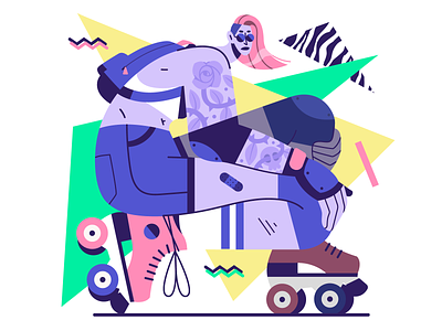 Back to the 90's 🕶️ 80s 90s characterdesign illustration memphis pattern retro rollerskate skating tattoo vector woman
