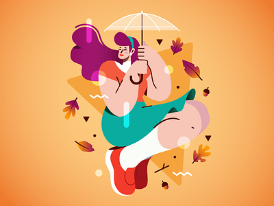 Welcome Fall 🍁🍂 autumn characterdesign fall flying illustration leaf leaves nature season umbrella vector woman