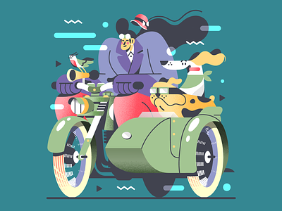 At full speed! 🐶 1930 bike bird bulldog dog hat illustration motorcycle vector vintage woman