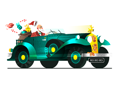 Mr. Claus 🎅 car christmas illustration retro santa speed vector vintage