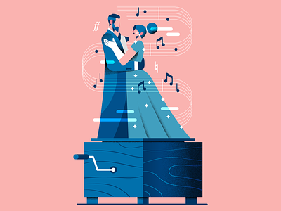 Music Box (v2) adobeillustrator couple dancing dress elegant illustration music music box suit vector waltz