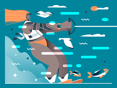 Summer Vibes 🕶️☀️ illustration sea seagull sport vector waterski waterskiing