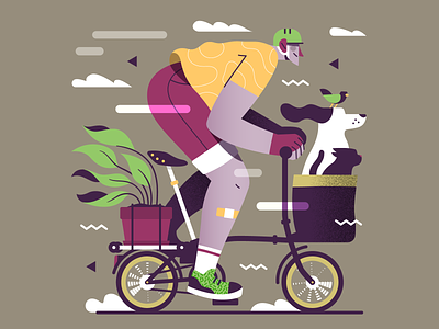 A bicyclette ! 🐶🐱🐦🌿 adventure bicycle bike bird brompton cat character dog gaspart illustration illustrations illustrator nature plants ride riding speed speedline vector wheel