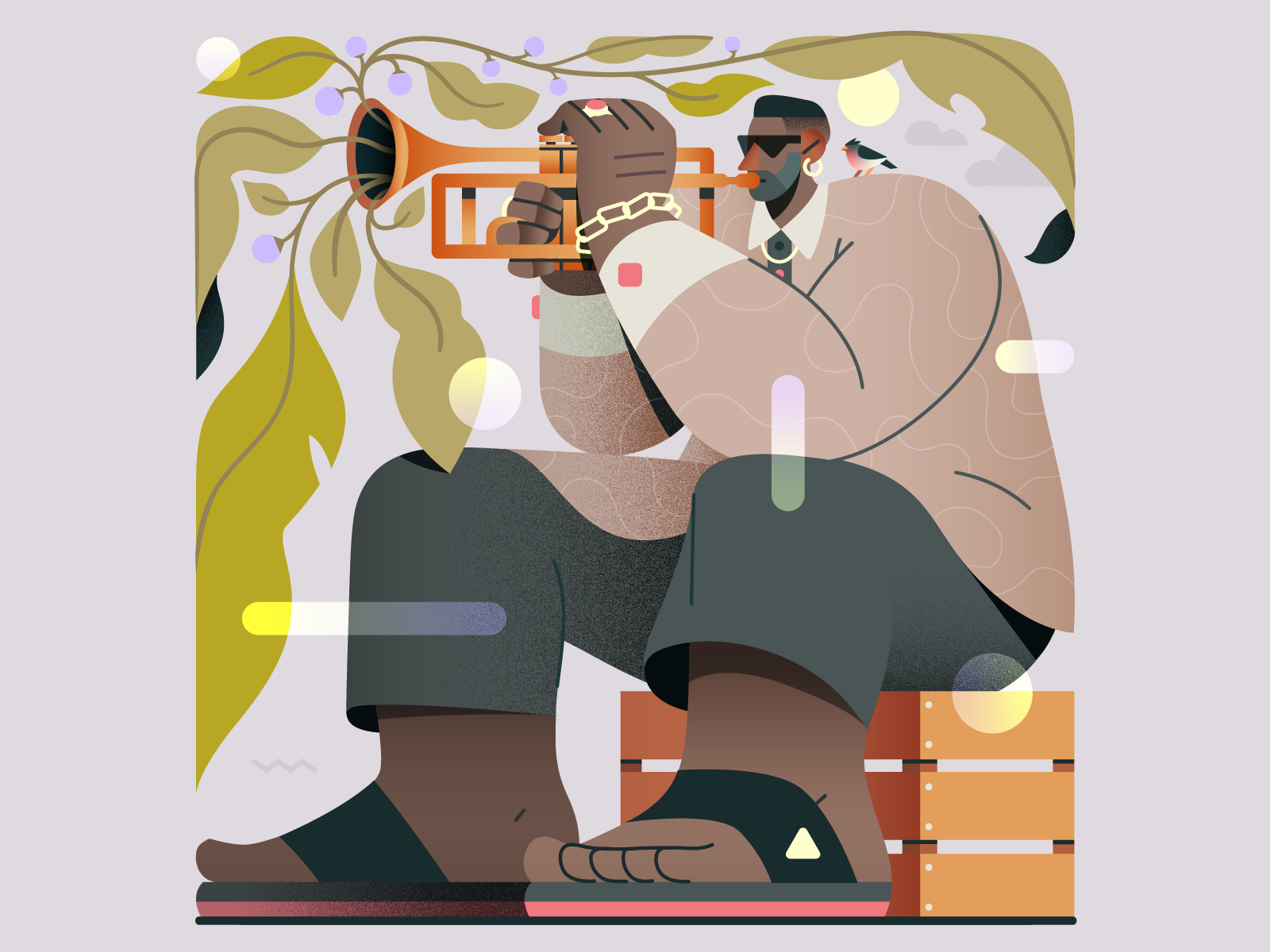 Birds, Plants & Music - The Trumpeter 🌿🎵 by Gaspart on Dribbble