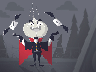 Two Invitations! bat dribbble gaspart halloween illustration invitation rooftop two vampire wood