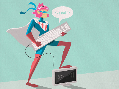 Super IT computer gaspart guitar illustration it keyboard rock superhero support woman
