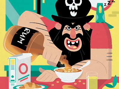 ARRR! alcohol breakfast digitalart gaspart illustration morning parrot pirate rum sleepy vector